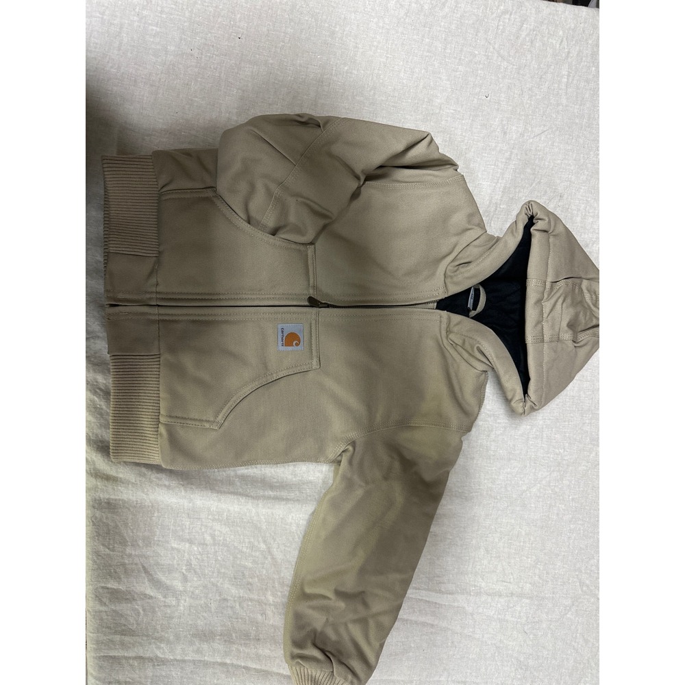 Carhartt Active Jacket Kids XXS 4-5 Tan Duck Canvas Hooded Quilted Work Coat